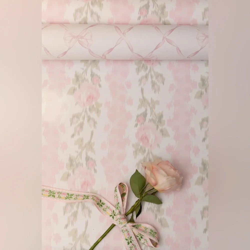 LoveShackFancy Pink Floral Stripe Wallpaper Panel